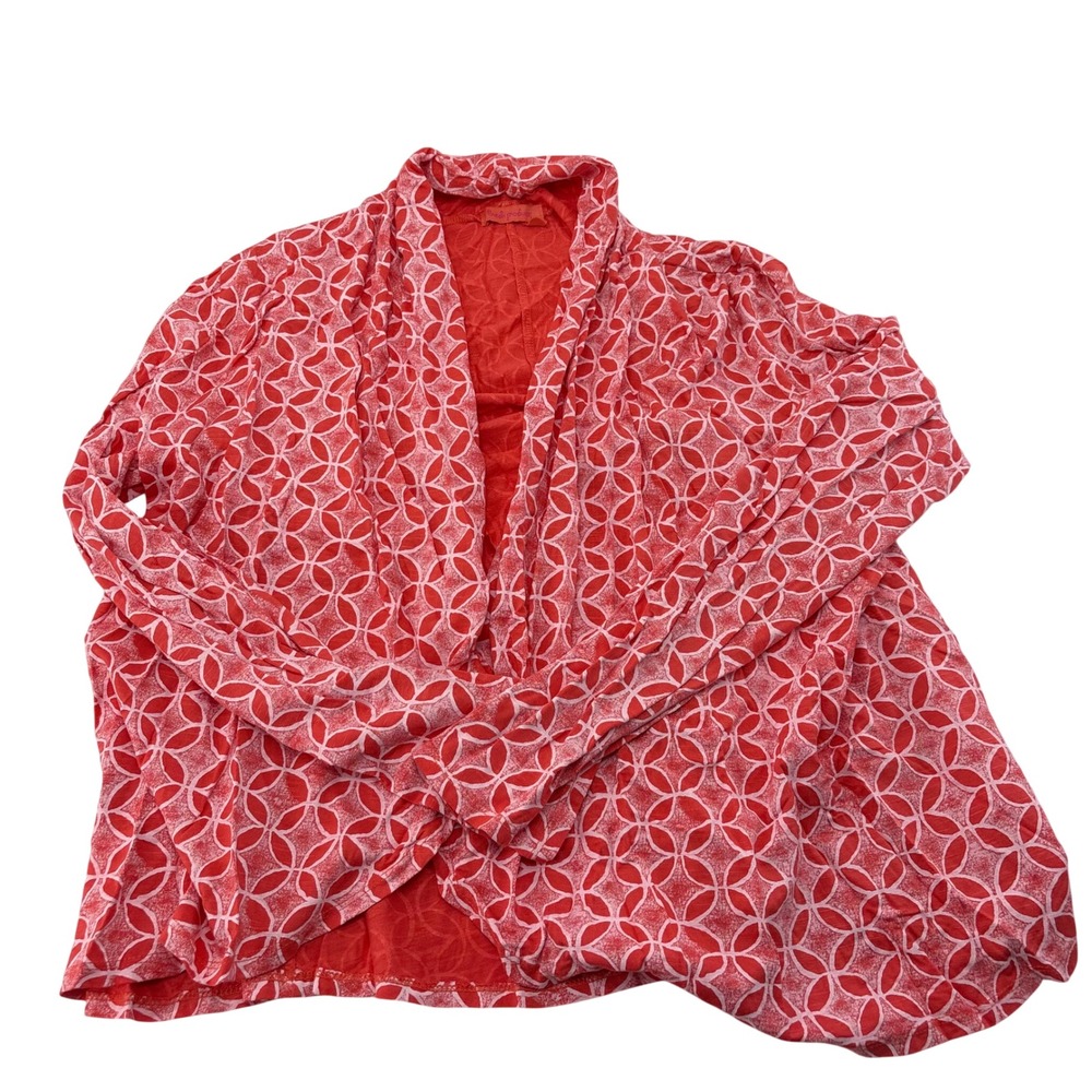 Fresh Produce Red White Geometric Open Front Cardigan Shawl Collar ALSBLCR M/L